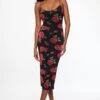 Dynamite Floral Mesh Slip Maxi Dress In Red Roses
